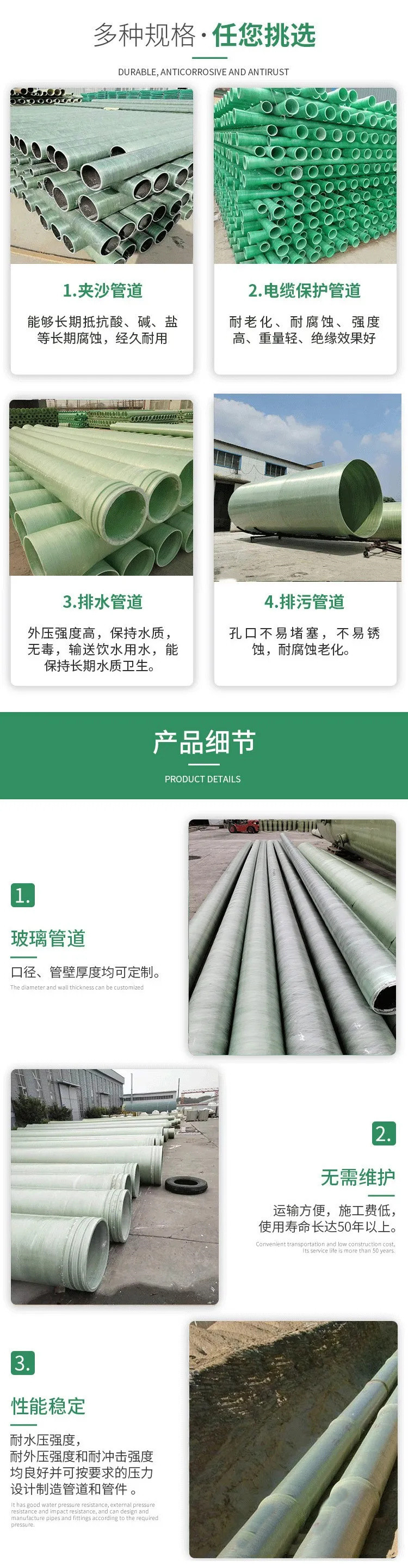 玻璃鋼管道纏繞管 夾砂地埋式穿線管 支持定制 玻璃鋼管道纏繞管 夾砂地埋式穿線管 支持定制